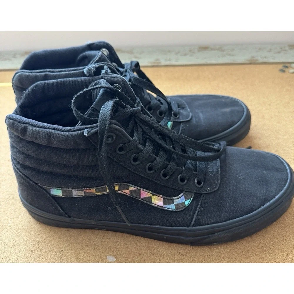 Vans‎ Ward Hi Top Womens 9.5 Iridescent Check Black Multicolor Shoes